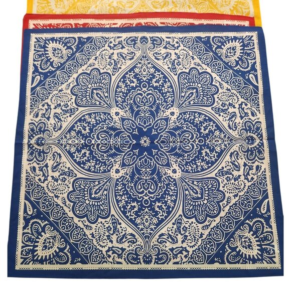 Paisley Bandanas 22"x22" Cotton Square Handkerchiefs Blue Red Yellow 3 Multicolo - Picture 4 of 12